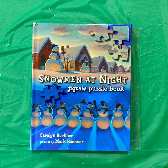 Snowman At Night Jigsaw PUZZLE  BOOK Christmas Caralyn Buehner Board Book RARE! - Picture 1 of 9